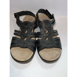 Women's Clarks, Leisa Janna Sandal Black Leather 9M USED Good Condition !